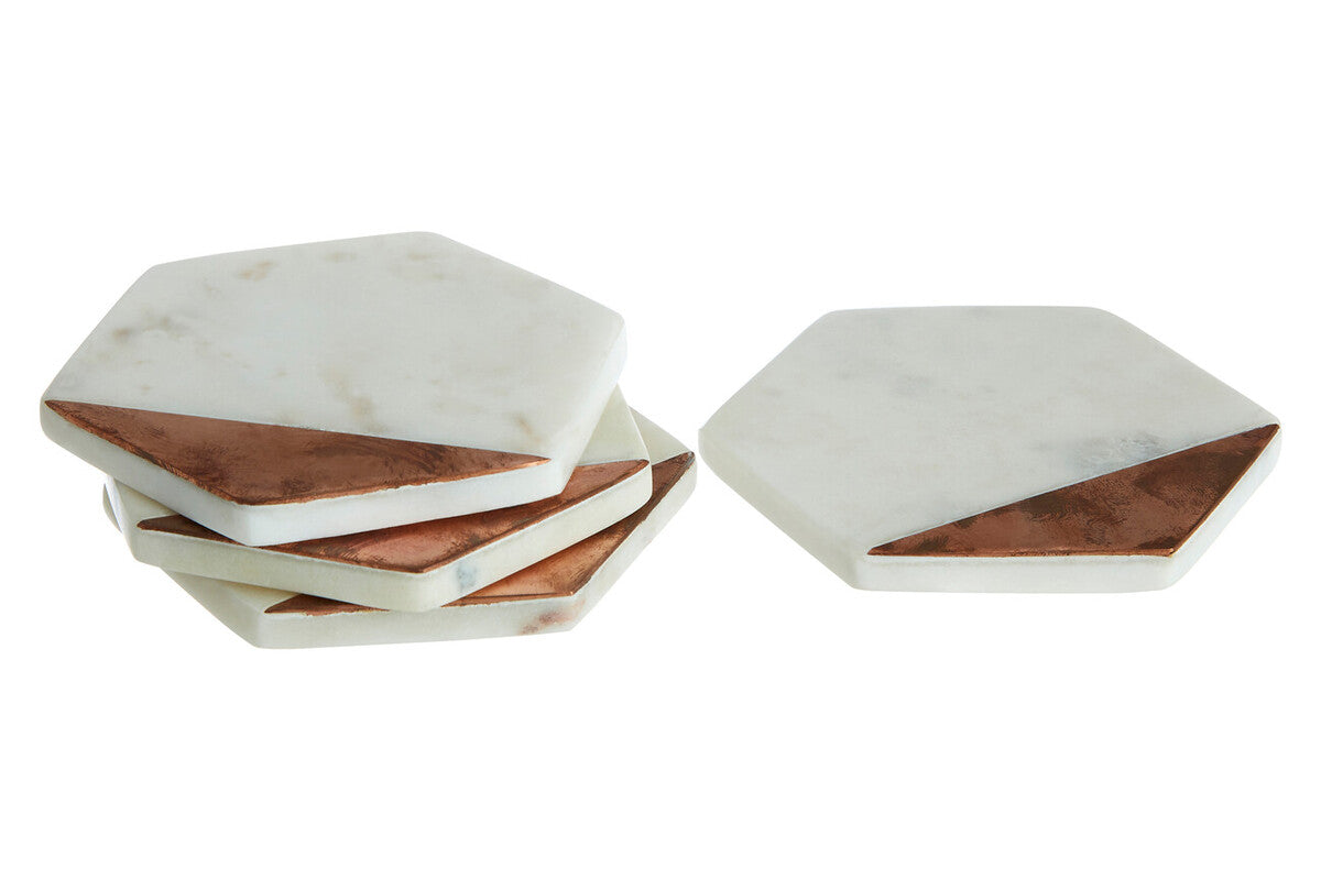 Aurora Set of 4 White Marble and Copper Inlay Coasters