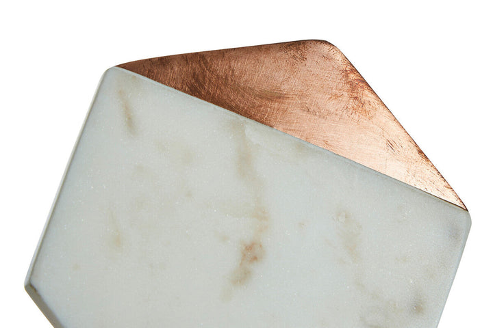 Aurora Set of 4 White Marble and Copper Inlay Coasters