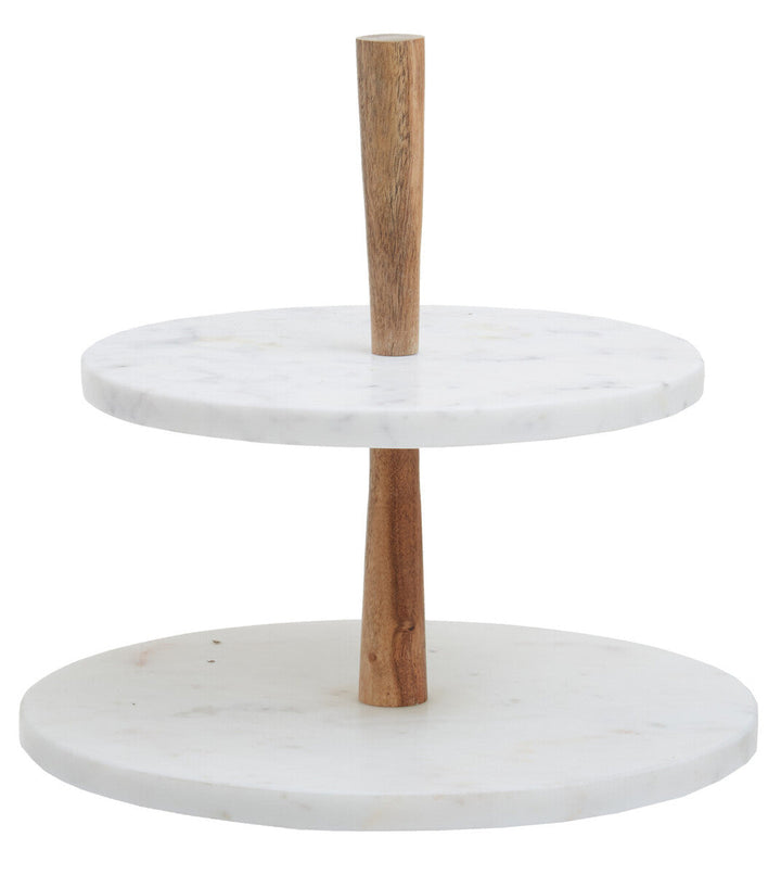 Aurora Two Tier Marble and Acacia Wood Cake Stand