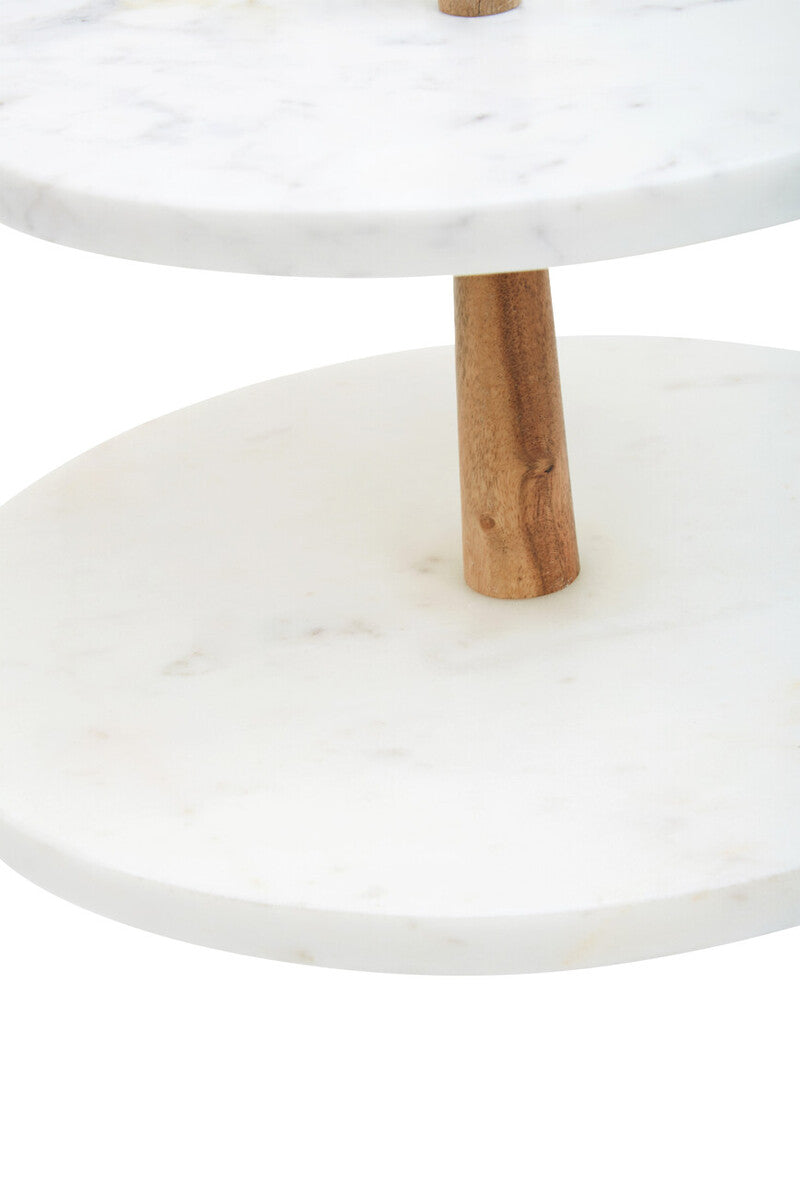 Aurora Two Tier Marble and Acacia Wood Cake Stand