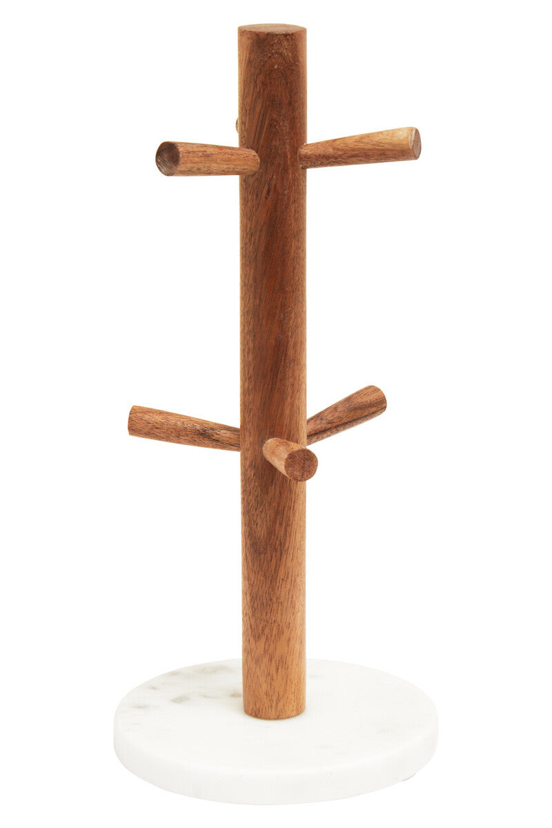 Aurora Acacia Wood and White Marble Mug Tree