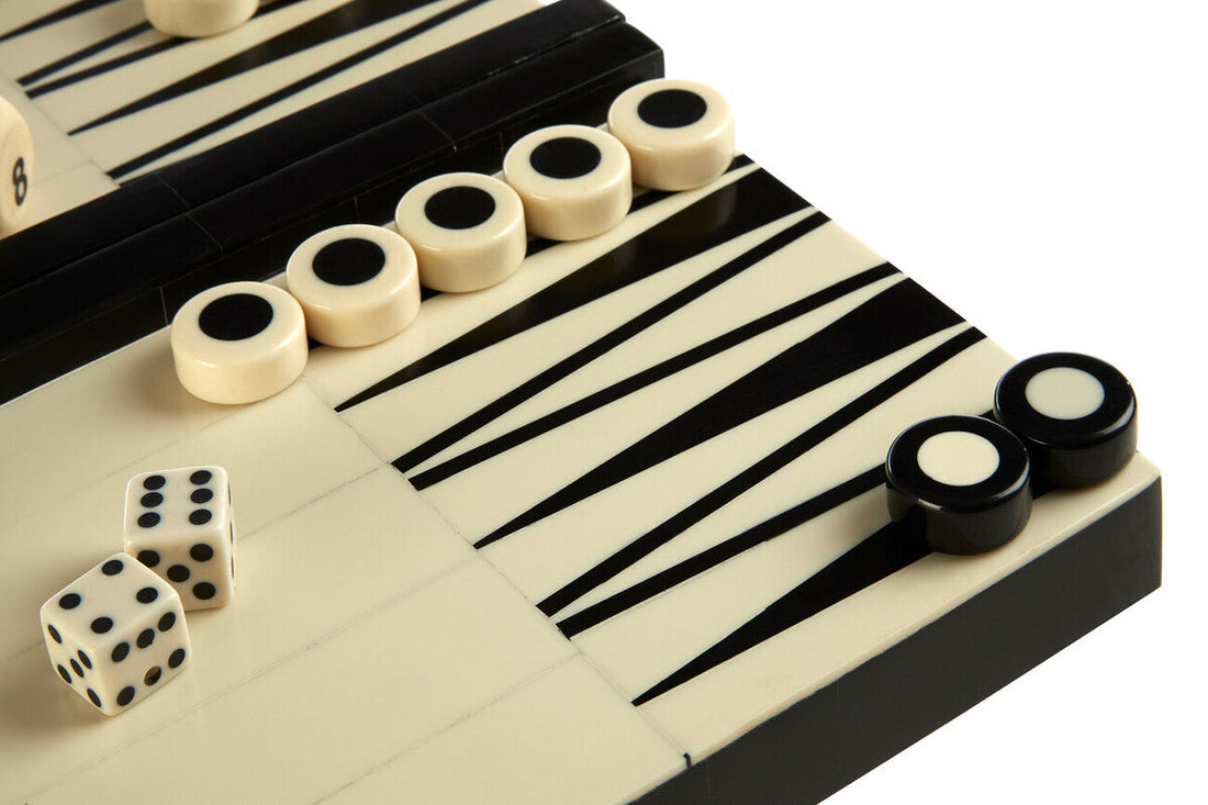 The Arcadia Games black and white foldable Backgammon Set