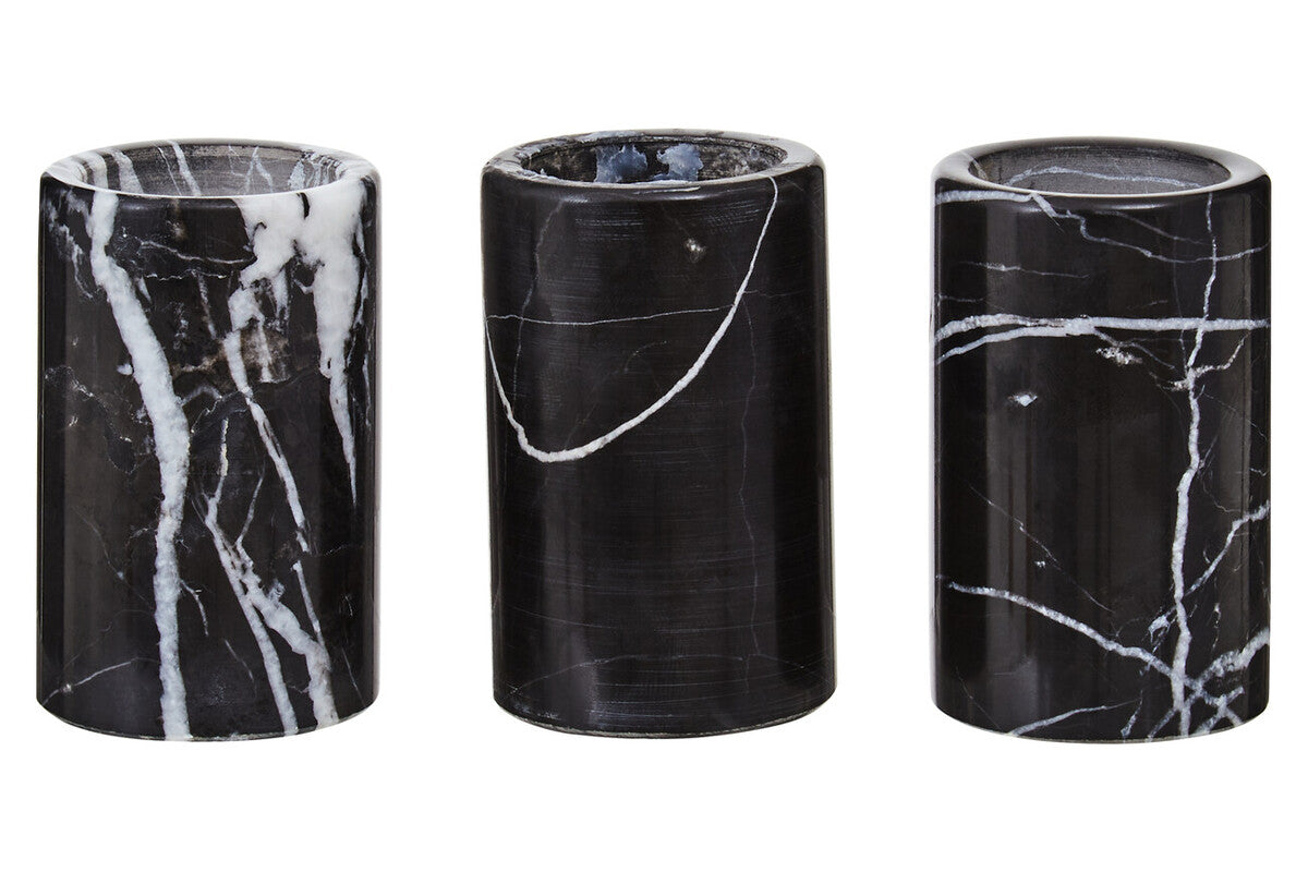 Eclipse set of three black marble tealight holders
