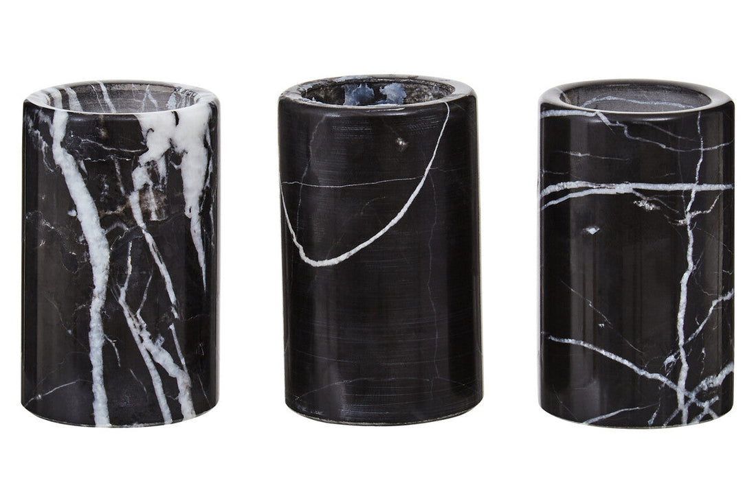 Eclipse set of three black marble tealight holders