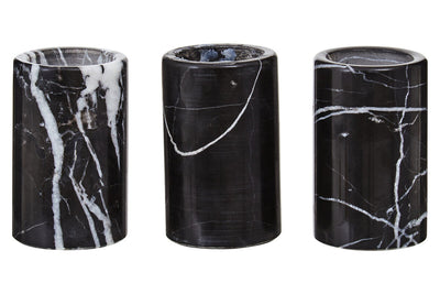Eclipse set of three black marble tealight holders