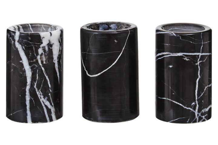 Eclipse set of three black marble tealight holders