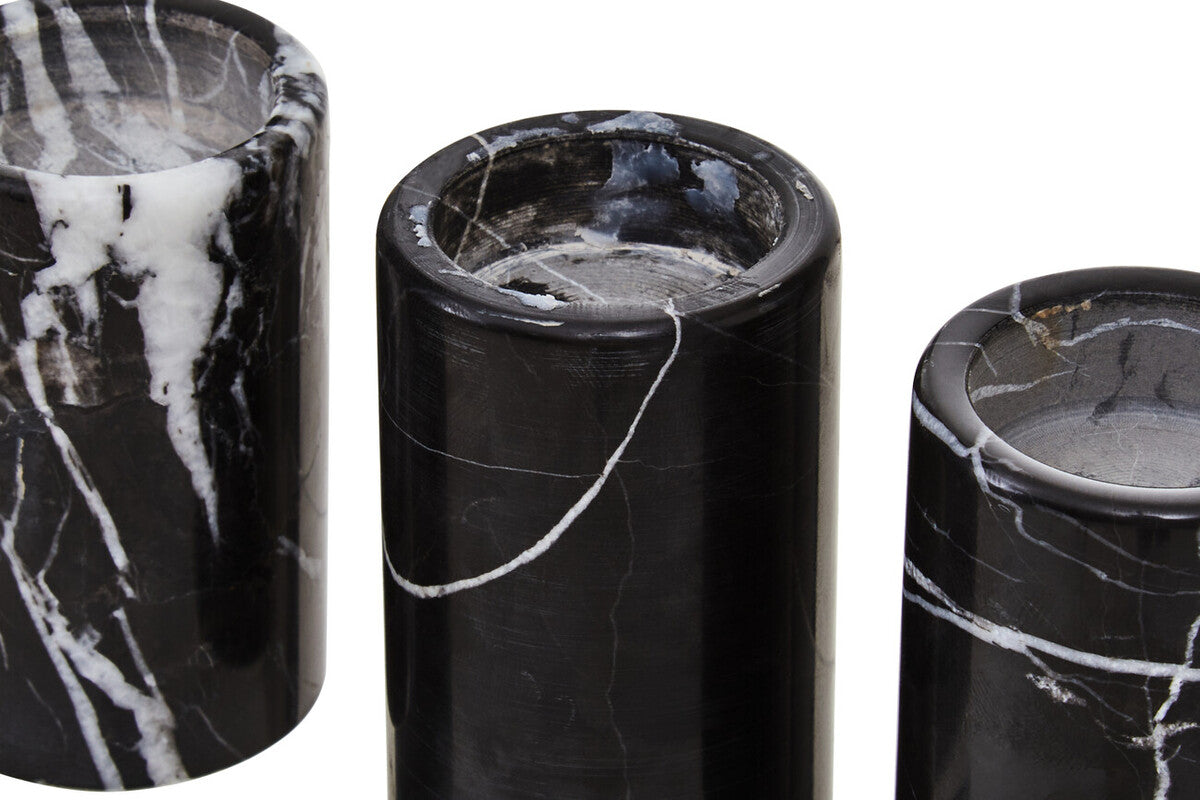 Eclipse set of three black marble tealight holders