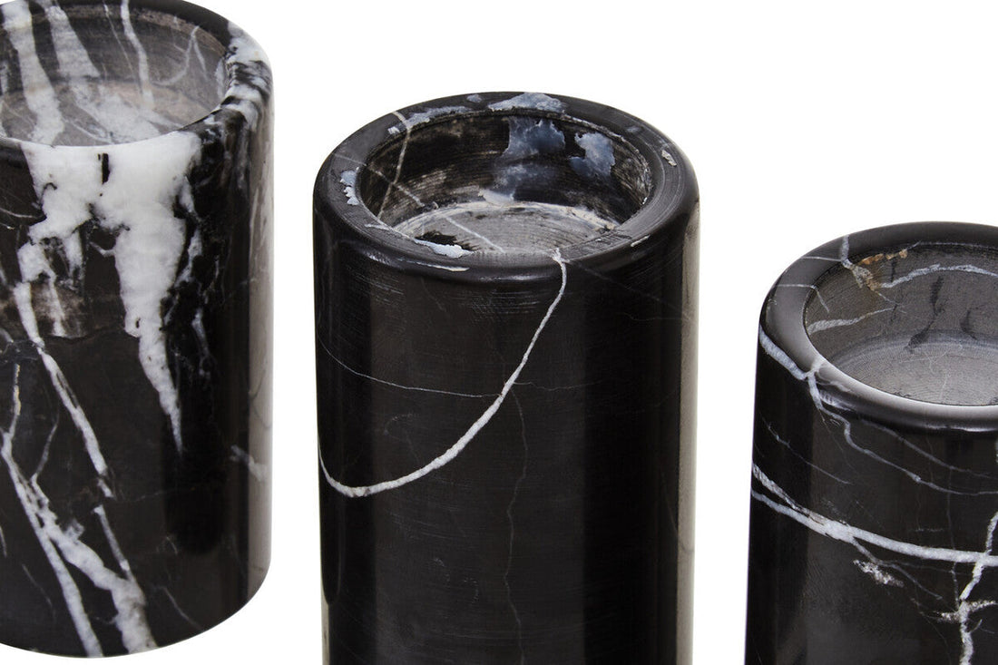 Eclipse set of three black marble tealight holders
