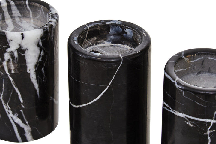 Eclipse set of three black marble tealight holders