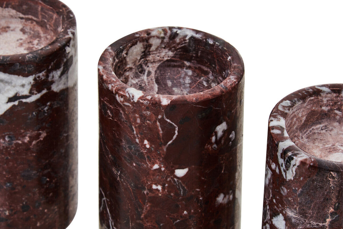 Eclipse set of three red marble tealight holders