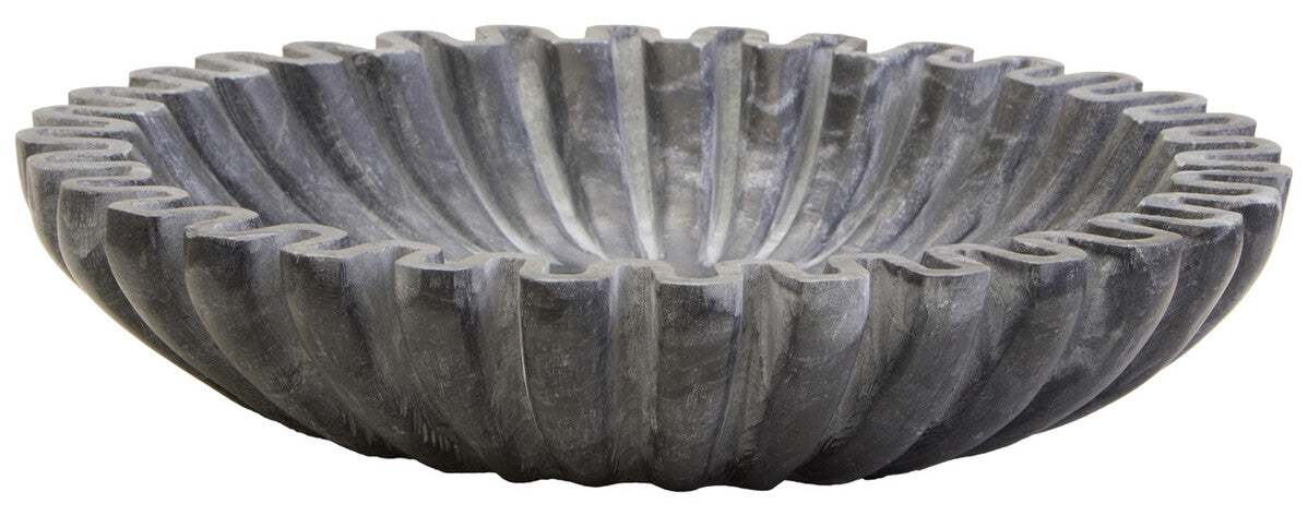 Aura Small Grey Fluted Marble Bowl
